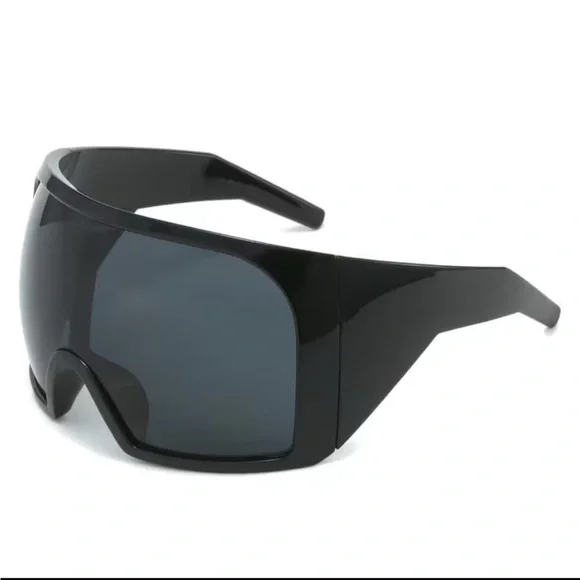 Oversized Black Shield Visor Sunglasses - Picture 8 of 9